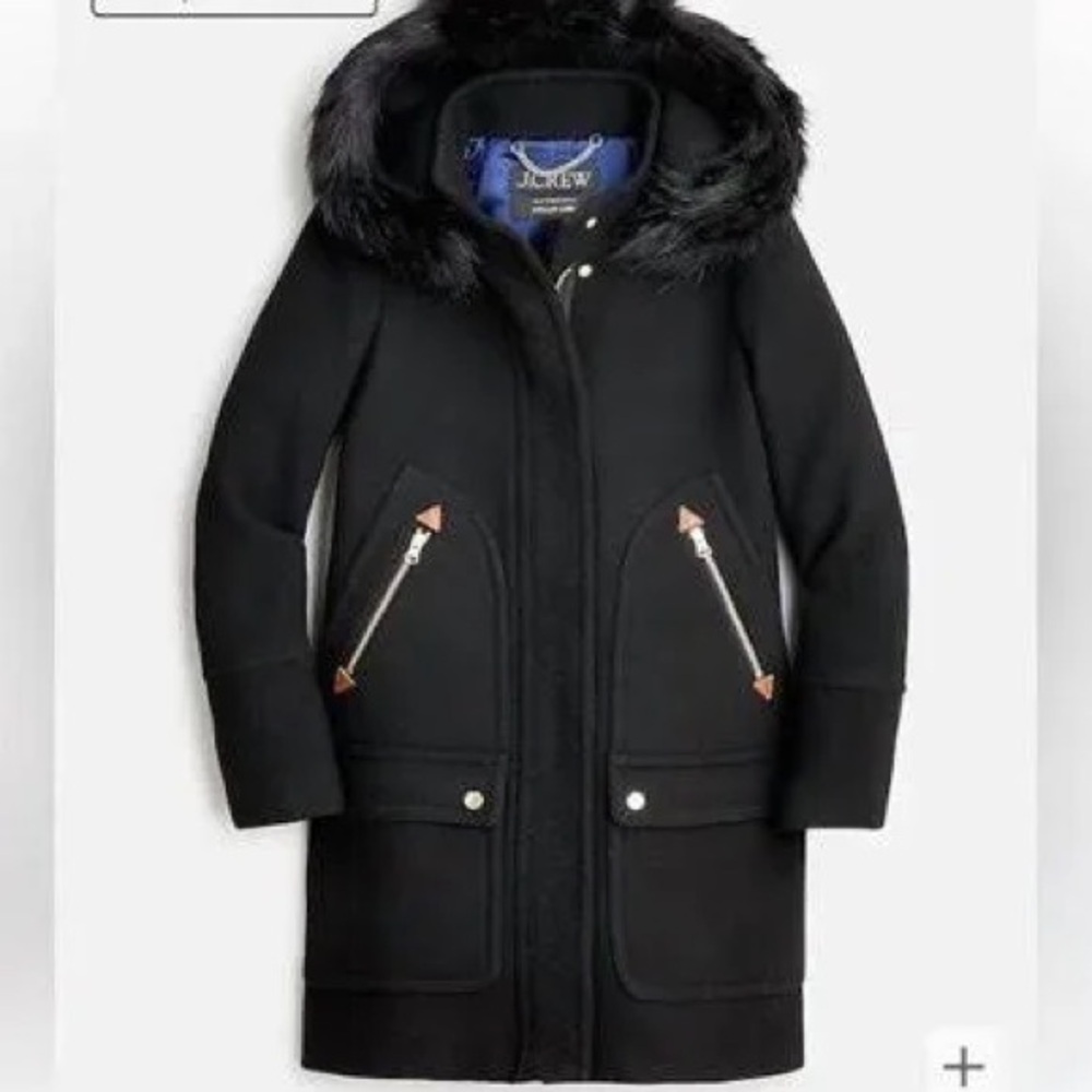 J. Crew Black Chateau Parka in Wool Italian Stadium Cloth w Detachable Hood, 2